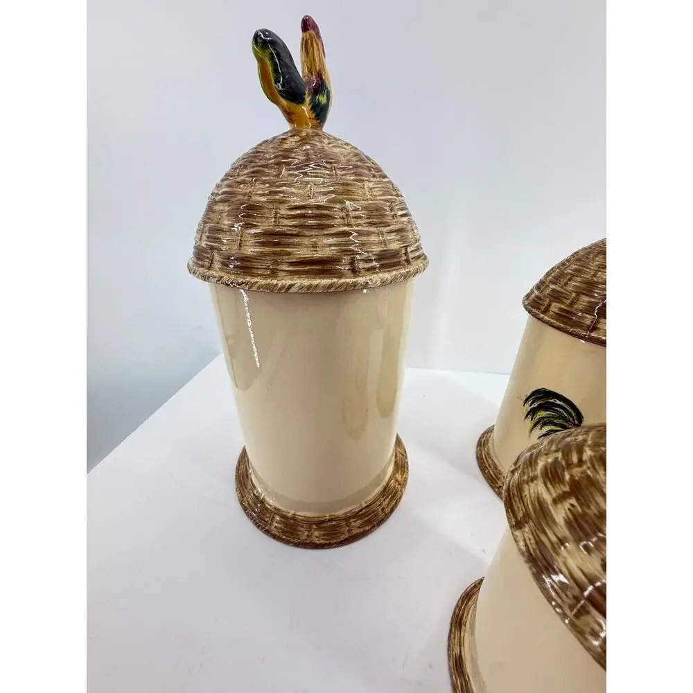 Mikasa Bon Jour Rooster Canister Set 3 Ceramic Farmhouse Country Kitchen Cottage